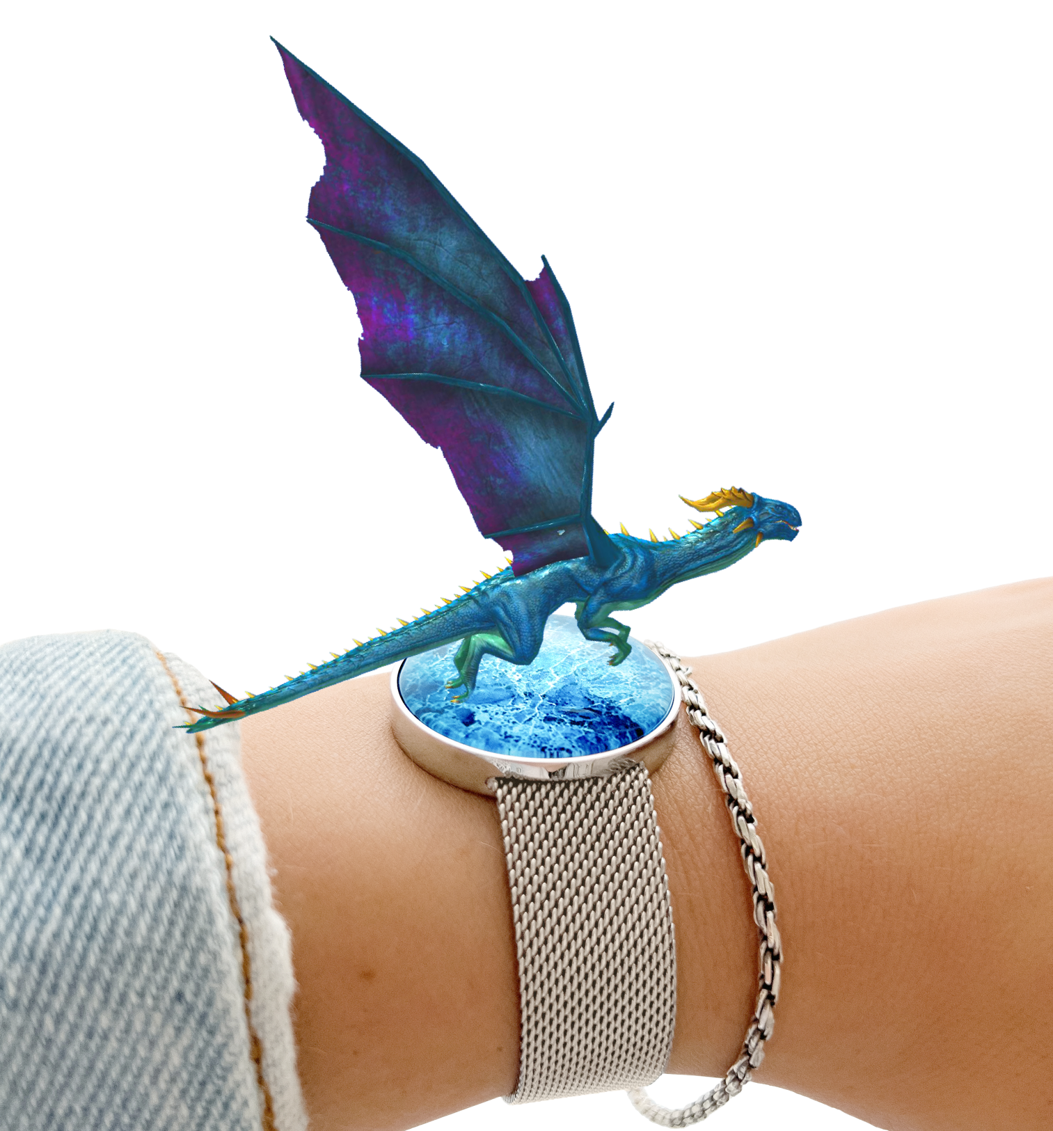 White Gold Mesh Magnetic Augmented Reality Bracelet Gem Joy